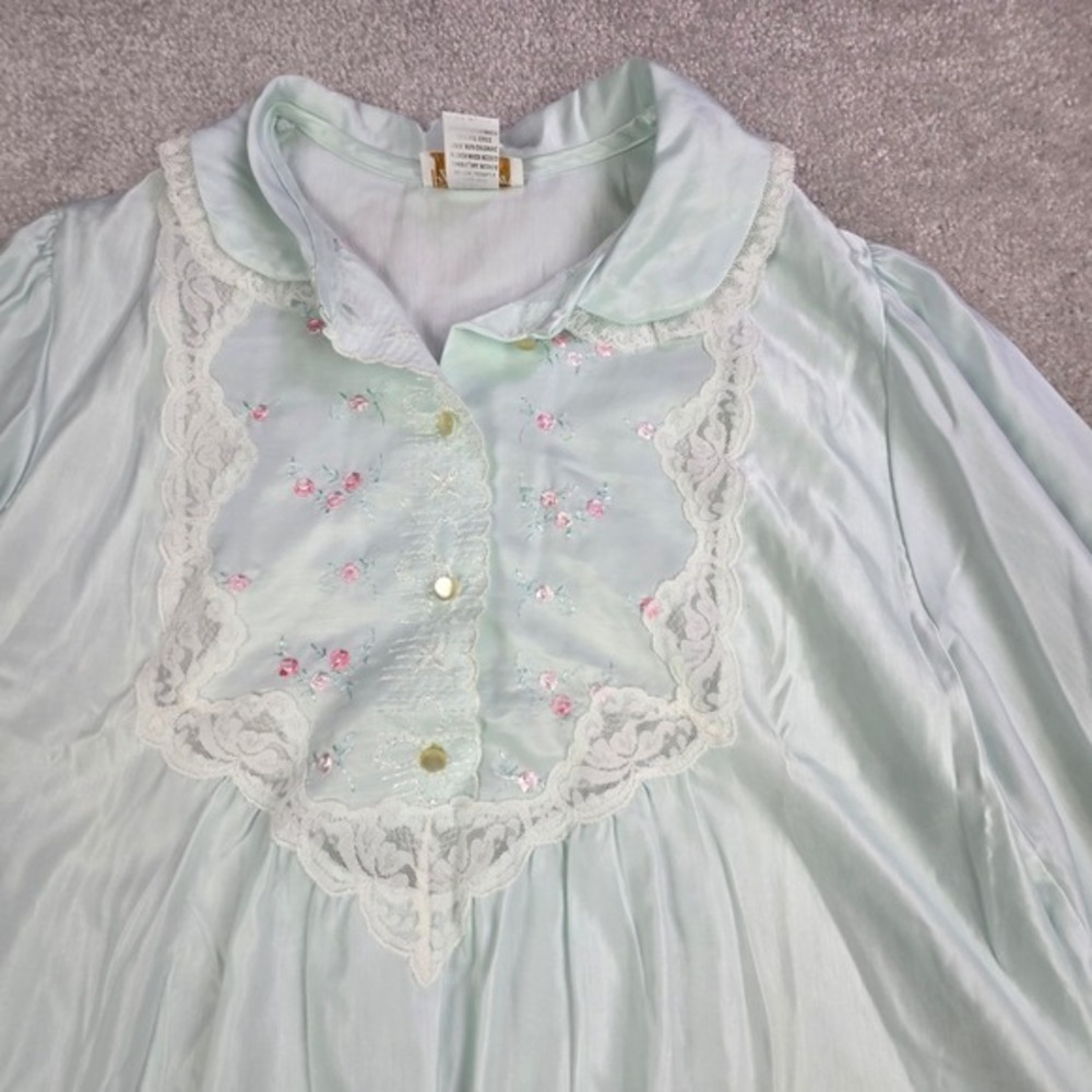 VTG Barbizon Vintage Nightgown Small Petite Light Green‎ Floral Lace Cuddleskin